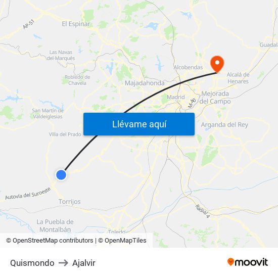 Quismondo to Ajalvir map