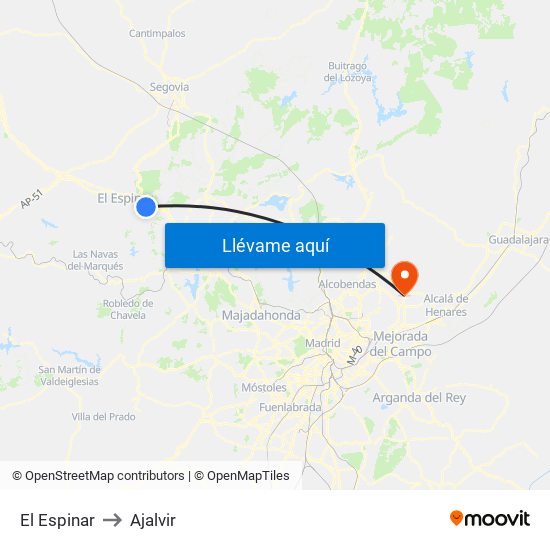 El Espinar to Ajalvir map