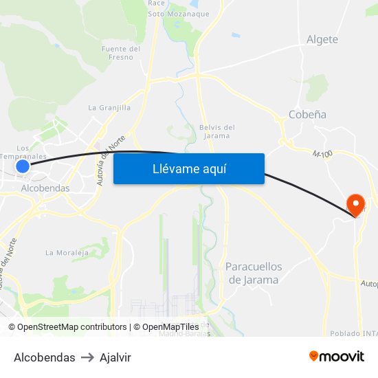 Alcobendas to Ajalvir map