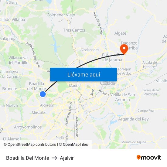 Boadilla Del Monte to Ajalvir map