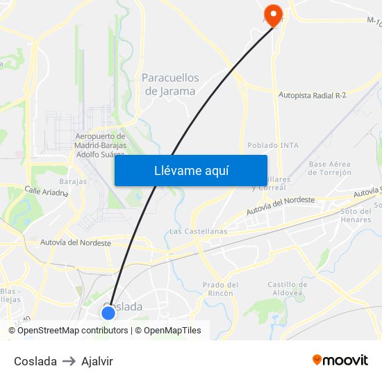 Coslada to Ajalvir map