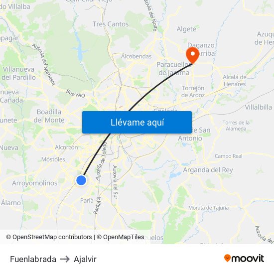 Fuenlabrada to Ajalvir map