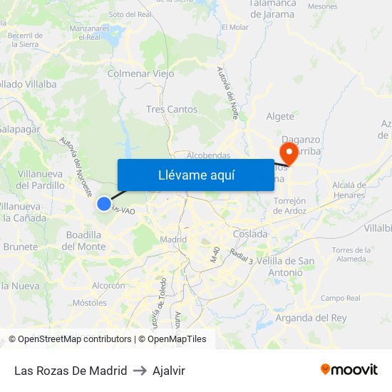 Las Rozas De Madrid to Ajalvir map