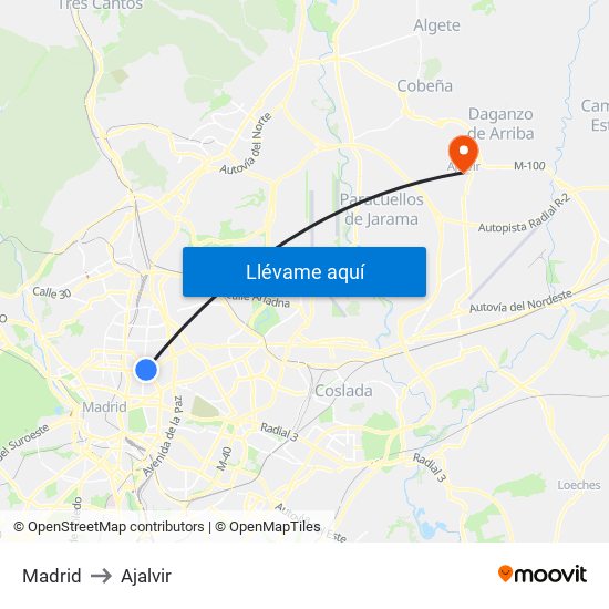 Madrid to Ajalvir map