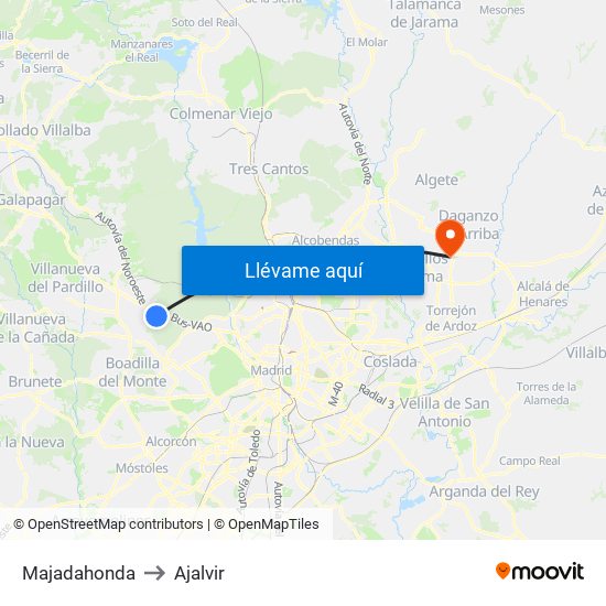 Majadahonda to Ajalvir map