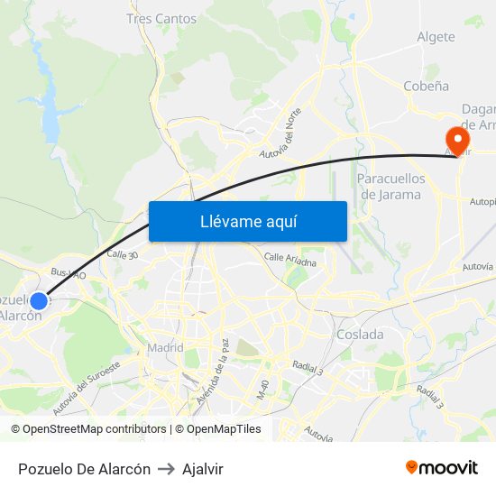 Pozuelo De Alarcón to Ajalvir map