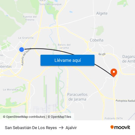 San Sebastián De Los Reyes to Ajalvir map