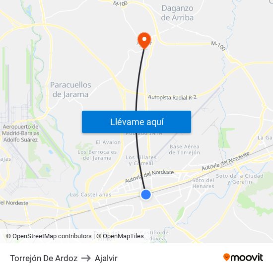 Torrejón De Ardoz to Ajalvir map