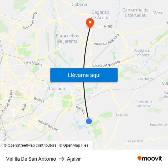 Velilla De San Antonio to Ajalvir map