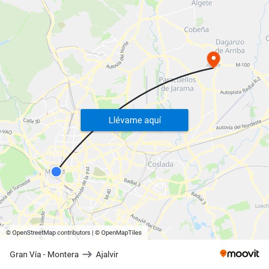 Gran Vía - Montera to Ajalvir map