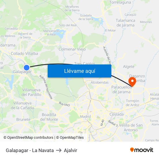 Galapagar - La Navata to Ajalvir map
