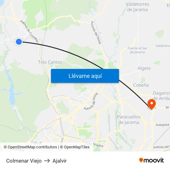Colmenar Viejo to Ajalvir map