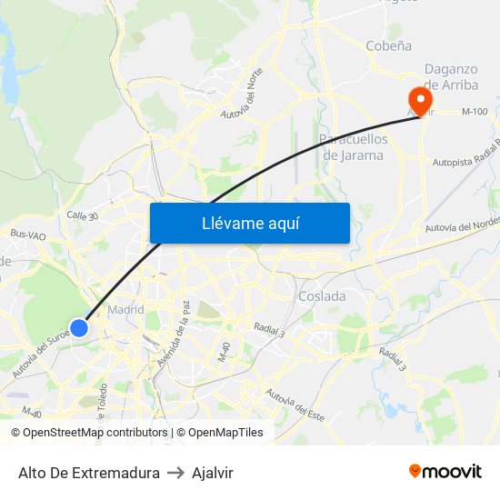 Alto De Extremadura to Ajalvir map