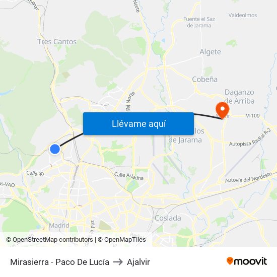 Mirasierra - Paco De Lucía to Ajalvir map