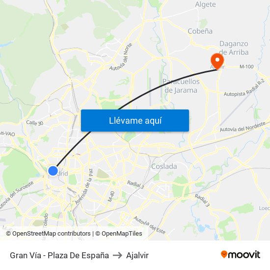 Gran Vía - Plaza De España to Ajalvir map