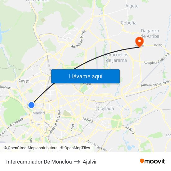 Intercambiador De Moncloa to Ajalvir map