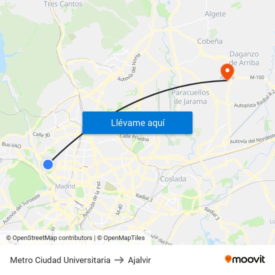 Metro Ciudad Universitaria to Ajalvir map