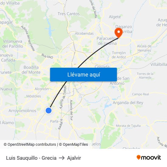 Luis Sauquillo - Grecia to Ajalvir map