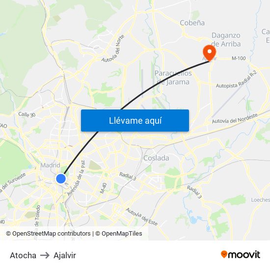 Atocha to Ajalvir map