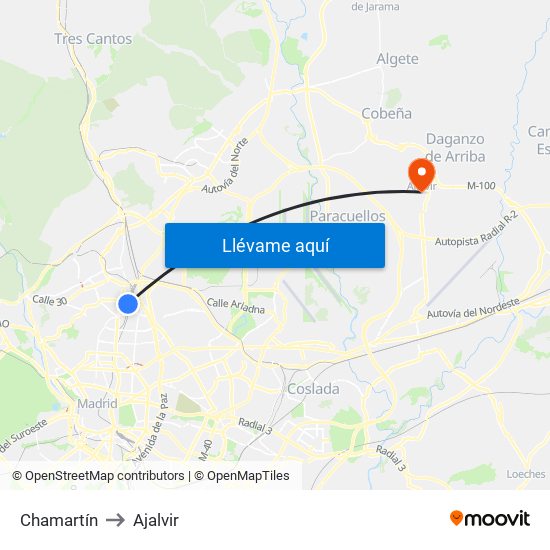 Chamartín to Ajalvir map