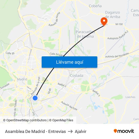 Asamblea De Madrid - Entrevías to Ajalvir map