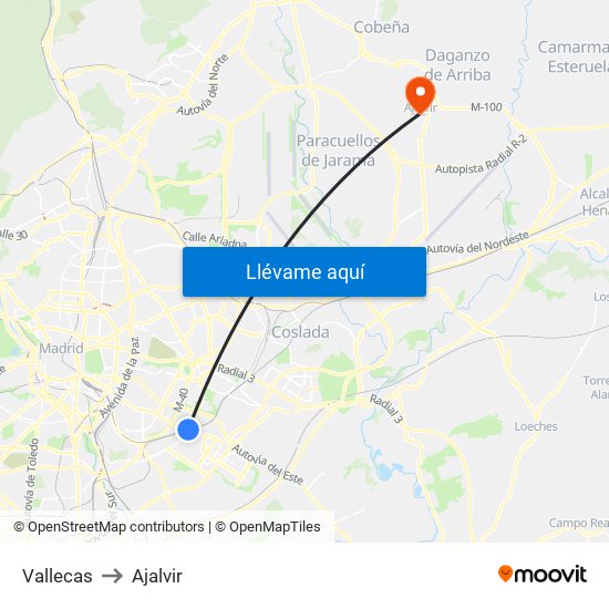 Vallecas to Ajalvir map