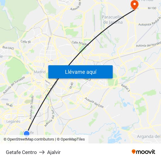 Getafe Centro to Ajalvir map