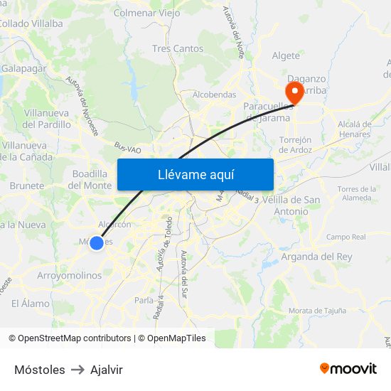 Móstoles to Ajalvir map