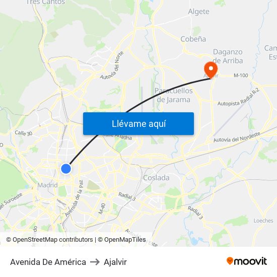 Avenida De América to Ajalvir map
