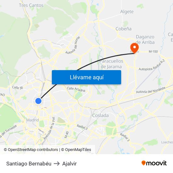 Santiago Bernabéu to Ajalvir map