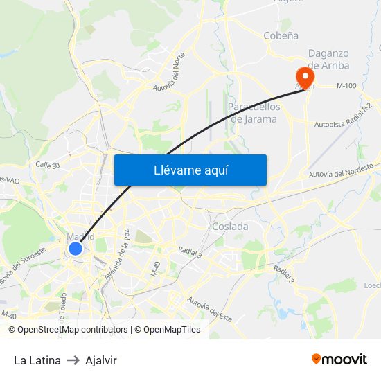La Latina to Ajalvir map