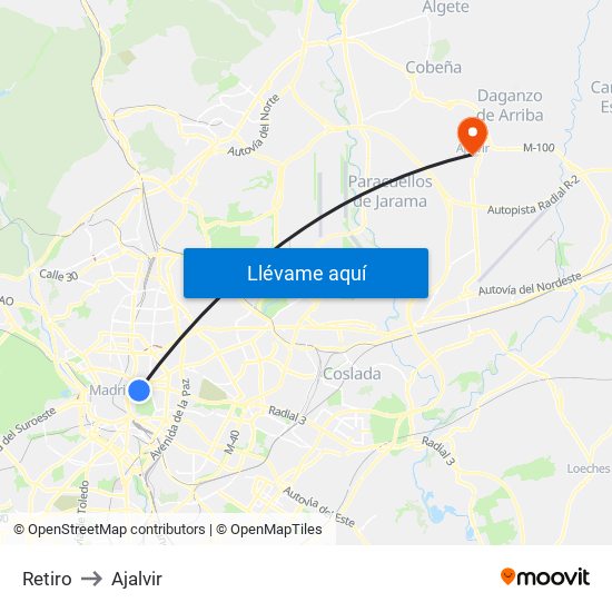 Retiro to Ajalvir map