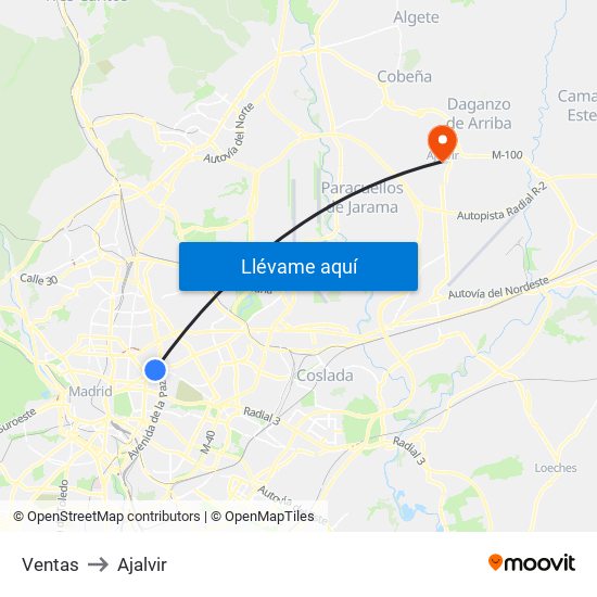 Ventas to Ajalvir map