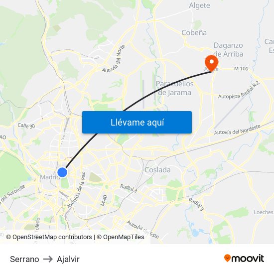 Serrano to Ajalvir map