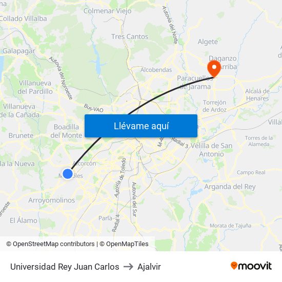 Universidad Rey Juan Carlos to Ajalvir map