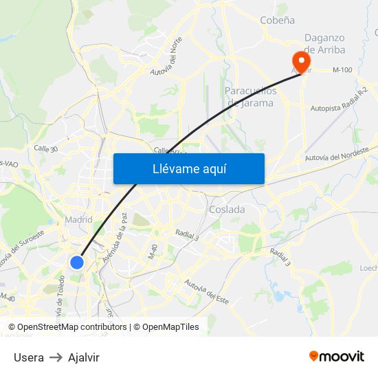 Usera to Ajalvir map