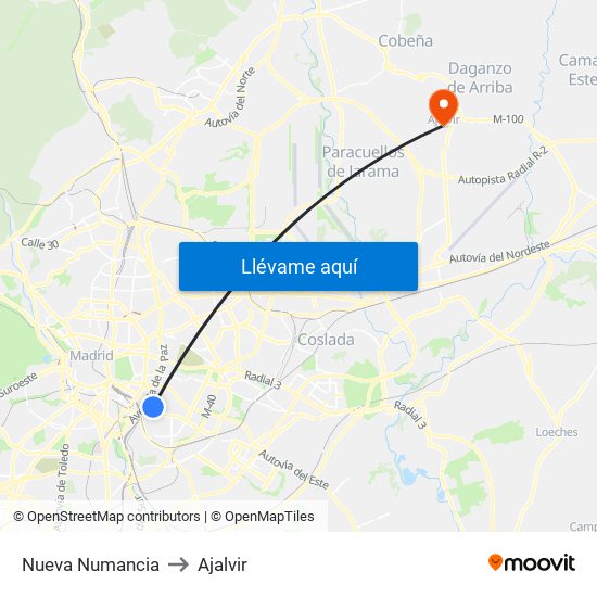 Nueva Numancia to Ajalvir map