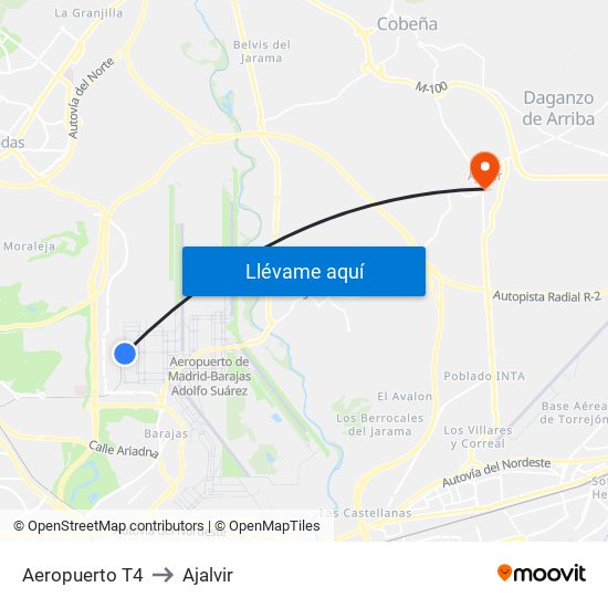 Aeropuerto T4 to Ajalvir map