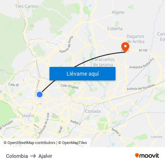 Colombia to Ajalvir map