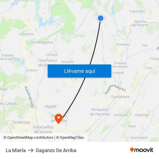 La Mierla to Daganzo De Arriba map