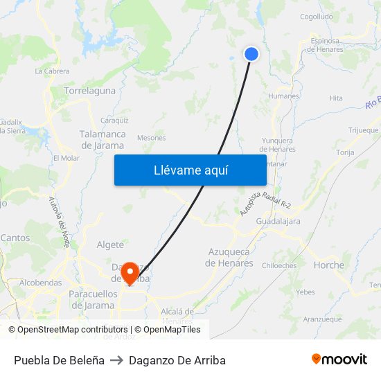 Puebla De Beleña to Daganzo De Arriba map