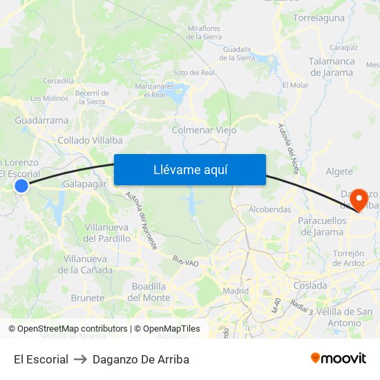 El Escorial to Daganzo De Arriba map
