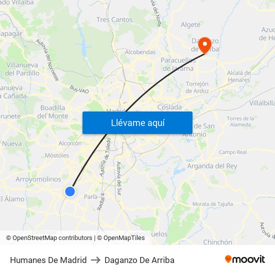Humanes De Madrid to Daganzo De Arriba map