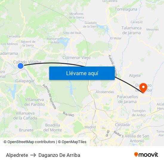 Alpedrete to Daganzo De Arriba map