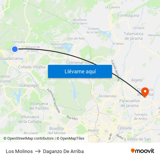 Los Molinos to Daganzo De Arriba map