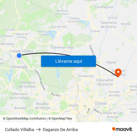 Collado Villalba to Daganzo De Arriba map