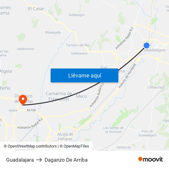 Guadalajara to Daganzo De Arriba map