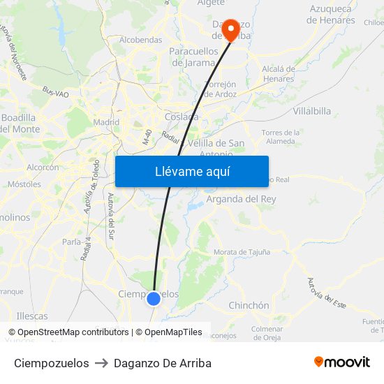 Ciempozuelos to Daganzo De Arriba map