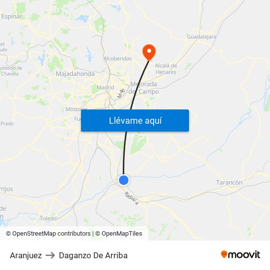 Aranjuez to Daganzo De Arriba map