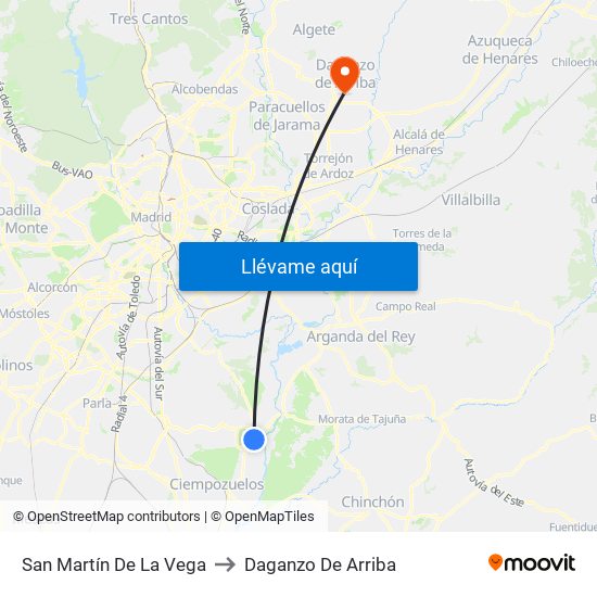 San Martín De La Vega to Daganzo De Arriba map